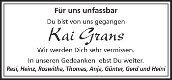 Traueranzeige von Kai Grans von Neue Osnabrücker Zeitung GmbH & Co. KG