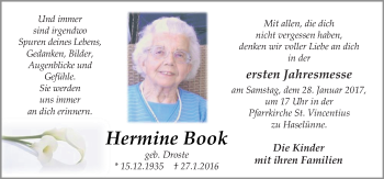 Traueranzeige von Hermine Book von Neue Osnabrücker Zeitung GmbH & Co. KG