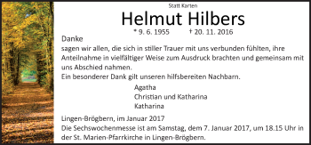 Traueranzeige von Helmut Hilbers von Neue Osnabrücker Zeitung GmbH & Co. KG