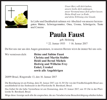 Traueranzeige von Pala Faust von Neue Osnabrücker Zeitung GmbH & Co. KG