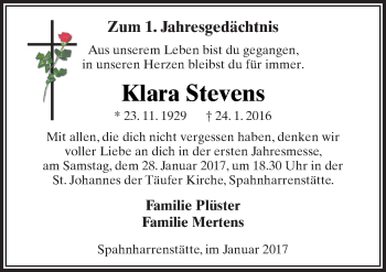 Traueranzeige von Klara Stevens von Neue Osnabrücker Zeitung GmbH & Co. KG