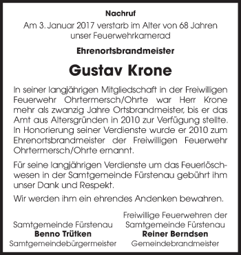 Traueranzeige von Gustav Krone von Neue Osnabrücker Zeitung GmbH & Co. KG