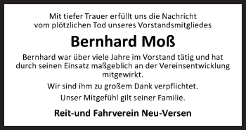Traueranzeige von Bernhard Moß von Neue Osnabrücker Zeitung GmbH & Co. KG