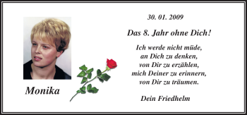 Traueranzeige von Monika  von Neue Osnabrücker Zeitung GmbH & Co. KG