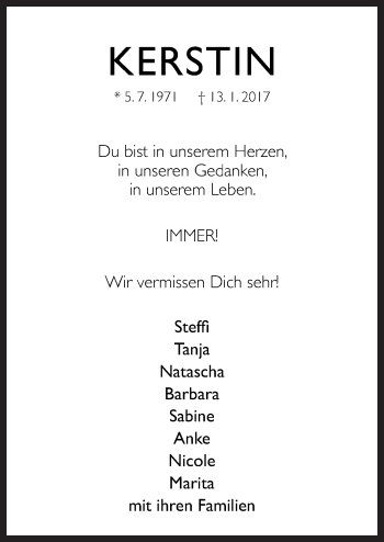 Traueranzeige von Kerstin  von Neue Osnabrücker Zeitung GmbH & Co. KG