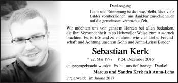 Traueranzeige von Sebastian Kerk von Neue Osnabrücker Zeitung GmbH & Co. KG