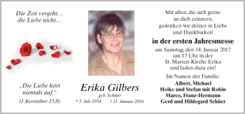 Traueranzeige von Erika Gilbers von Neue Osnabrücker Zeitung GmbH & Co. KG