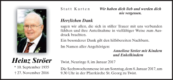 Traueranzeige von Heinz Ströer von Neue Osnabrücker Zeitung GmbH & Co. KG