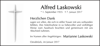 Traueranzeige von Alfred Laskowski von Neue Osnabrücker Zeitung GmbH & Co. KG