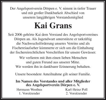 Traueranzeige von Kai Grans von Neue Osnabrücker Zeitung GmbH & Co. KG