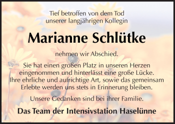 Traueranzeige von Marianne Schlütke von Neue Osnabrücker Zeitung GmbH & Co. KG