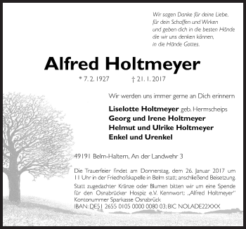 Traueranzeige von Alfred Holtmeyer von Neue Osnabrücker Zeitung GmbH & Co. KG
