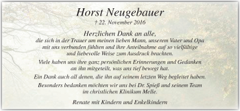 Traueranzeige von Horst Neugebauer von Neue Osnabrücker Zeitung GmbH & Co. KG