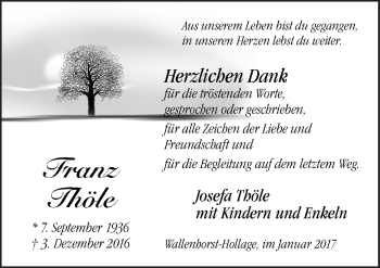 Traueranzeige von Franz Thöle von Neue Osnabrücker Zeitung GmbH & Co. KG