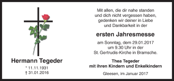 Traueranzeige von Hermann Tegeder von Neue Osnabrücker Zeitung GmbH & Co. KG