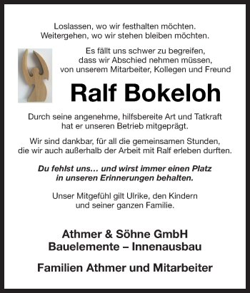 Traueranzeige von Ralf Bokeloh von Neue Osnabrücker Zeitung GmbH & Co. KG