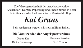 Traueranzeige von Kai Grans von Neue Osnabrücker Zeitung GmbH & Co. KG