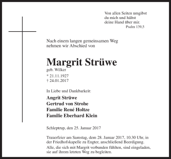 Traueranzeige von Margrit Strüwe von Neue Osnabrücker Zeitung GmbH & Co. KG