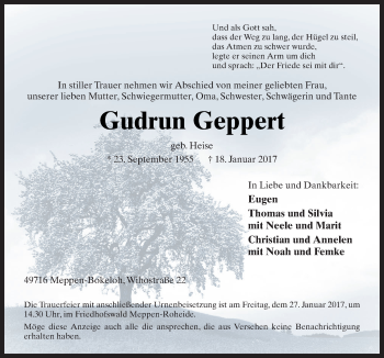 Traueranzeige von Gudrun Geppert von Neue Osnabrücker Zeitung GmbH & Co. KG