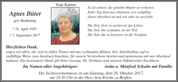 Traueranzeige von Agnes Büter von Neue Osnabrücker Zeitung GmbH & Co. KG