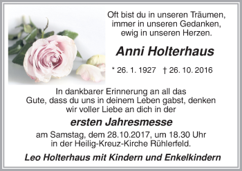 Traueranzeige von Anni Holterhaus von Neue Osnabrücker Zeitung GmbH & Co. KG