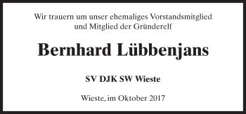 Traueranzeige von Bernhard Lübbenjans von Neue Osnabrücker Zeitung GmbH & Co. KG