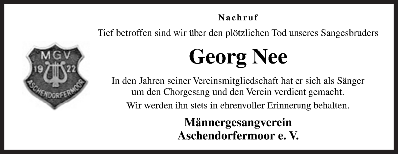 Traueranzeige für Georg Nee vom 06.10.2017 aus Neue Osnabrücker Zeitung GmbH & Co. KG