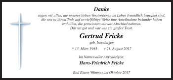 Traueranzeige von Gertrud Fricke von Neue Osnabrücker Zeitung GmbH & Co. KG