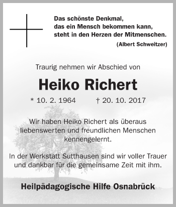 Traueranzeige von Heiko Richert von Neue Osnabrücker Zeitung GmbH & Co. KG