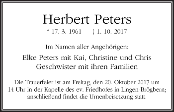 Traueranzeige von Herbert Peters von Neue Osnabrücker Zeitung GmbH & Co. KG