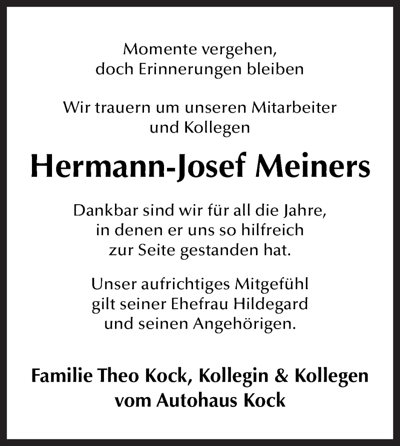  Traueranzeige für Hermann-Josef Meiners vom 27.10.2017 aus Neue Osnabrücker Zeitung GmbH & Co. KG