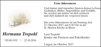 Traueranzeige von Hermann Trepohl von Neue Osnabrücker Zeitung GmbH & Co. KG