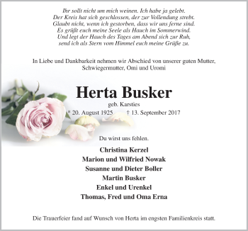 Traueranzeige von Herta Busker von Neue Osnabrücker Zeitung GmbH & Co. KG