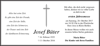 Traueranzeige von Josef Büter von Neue Osnabrücker Zeitung GmbH & Co. KG