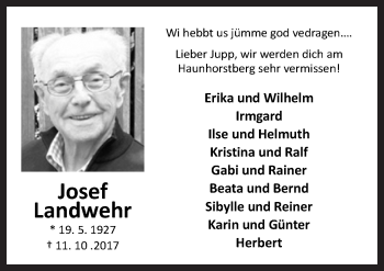 Traueranzeige von Josef Landwehr von Neue Osnabrücker Zeitung GmbH & Co. KG