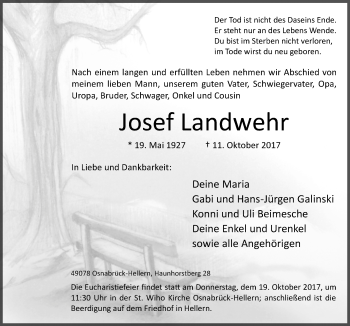 Traueranzeige von Josef Landwehr von Neue Osnabrücker Zeitung GmbH & Co. KG