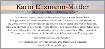 Traueranzeige von Karin Elixmann-Mittler von Neue Osnabrücker Zeitung GmbH & Co. KG