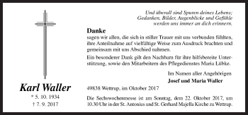 Traueranzeige von Karl Waller von Neue Osnabrücker Zeitung GmbH & Co. KG