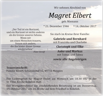 Traueranzeige von Magret Elbert von Neue Osnabrücker Zeitung GmbH & Co. KG