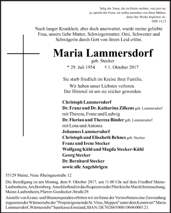 Traueranzeige von Maria Lammersdorf von Neue Osnabrücker Zeitung GmbH & Co. KG