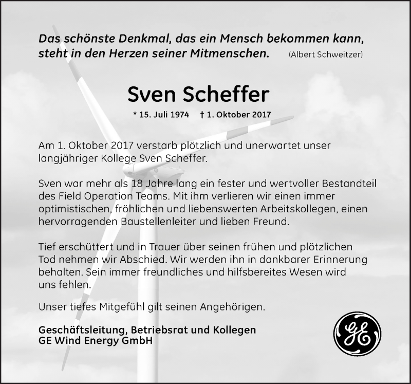  Traueranzeige für Sven Scheffer vom 06.10.2017 aus Neue Osnabrücker Zeitung GmbH & Co. KG