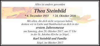 Traueranzeige von Thea Steinbild von Neue Osnabrücker Zeitung GmbH & Co. KG