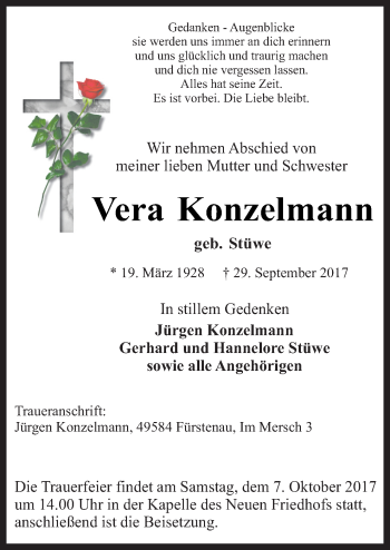 Traueranzeige von Vera Konzelmann von Neue Osnabrücker Zeitung GmbH & Co. KG