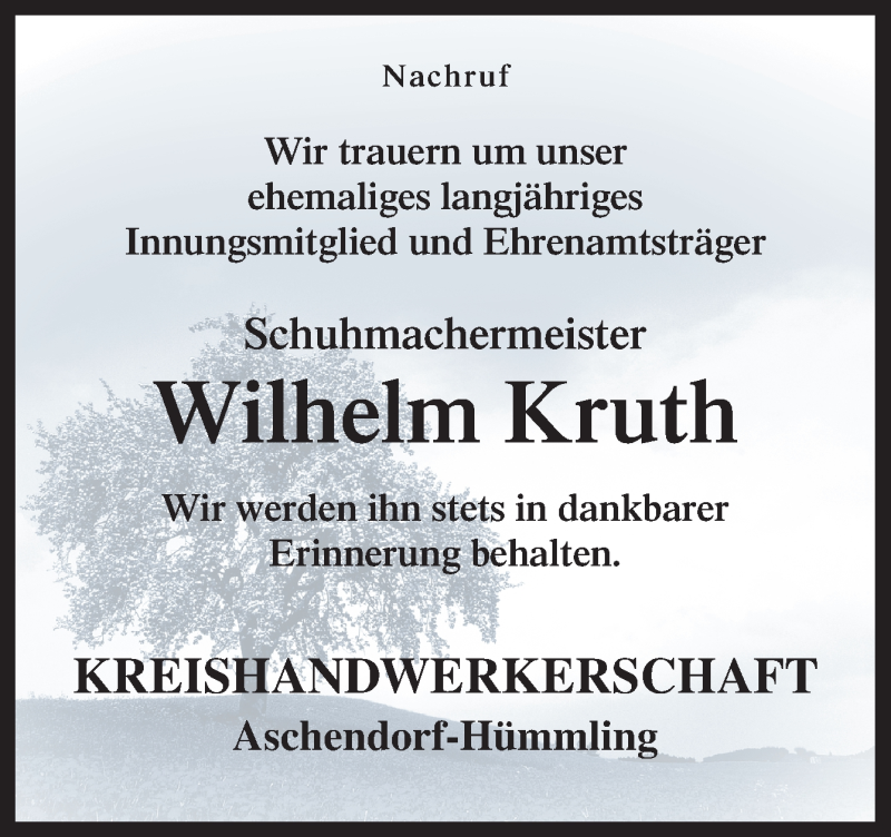  Traueranzeige für Wilhelm Kruth vom 24.10.2017 aus Neue Osnabrücker Zeitung GmbH & Co. KG