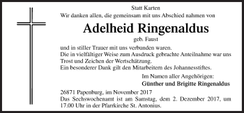 Traueranzeige von Adelheid Ringenaldus von Neue Osnabrücker Zeitung GmbH & Co. KG