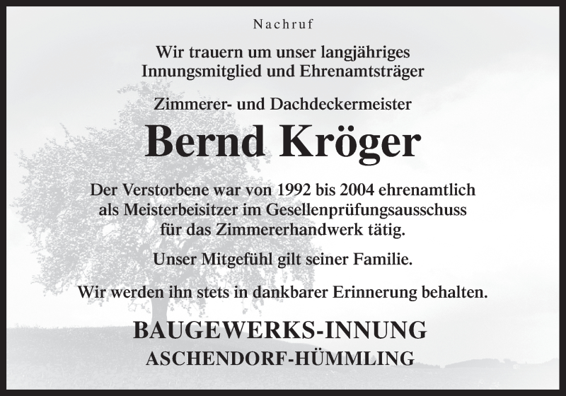 Traueranzeige für Bernd Kröger vom 09.11.2017 aus Neue Osnabrücker Zeitung GmbH & Co. KG