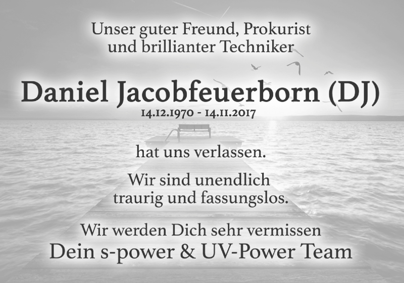  Traueranzeige für Daniel Jacobfeuerborn vom 17.11.2017 aus Neue Osnabrücker Zeitung GmbH & Co. KG
