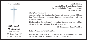 Traueranzeige von Elisabeth Holtmann von Neue Osnabrücker Zeitung GmbH & Co. KG