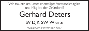 Traueranzeige von Gerhard Deters von Neue Osnabrücker Zeitung GmbH & Co. KG