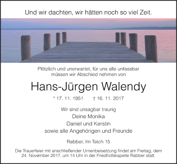 Traueranzeige von Hans-Jürgen Walendy von Neue Osnabrücker Zeitung GmbH & Co. KG